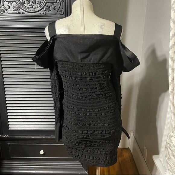 Hervé Léger Puckered Ruffle-Trim Mini Long Sleeve Cocktail Dress L - Picture 3 of 10